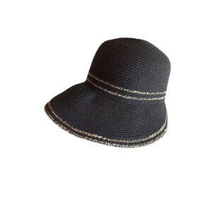 Black Wide Brim Womens Hat Gold Accents By August Hat Company Paper Polyester